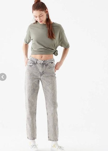 Gri Düğmeli Kadın Denim Pantolon - Görsel 3