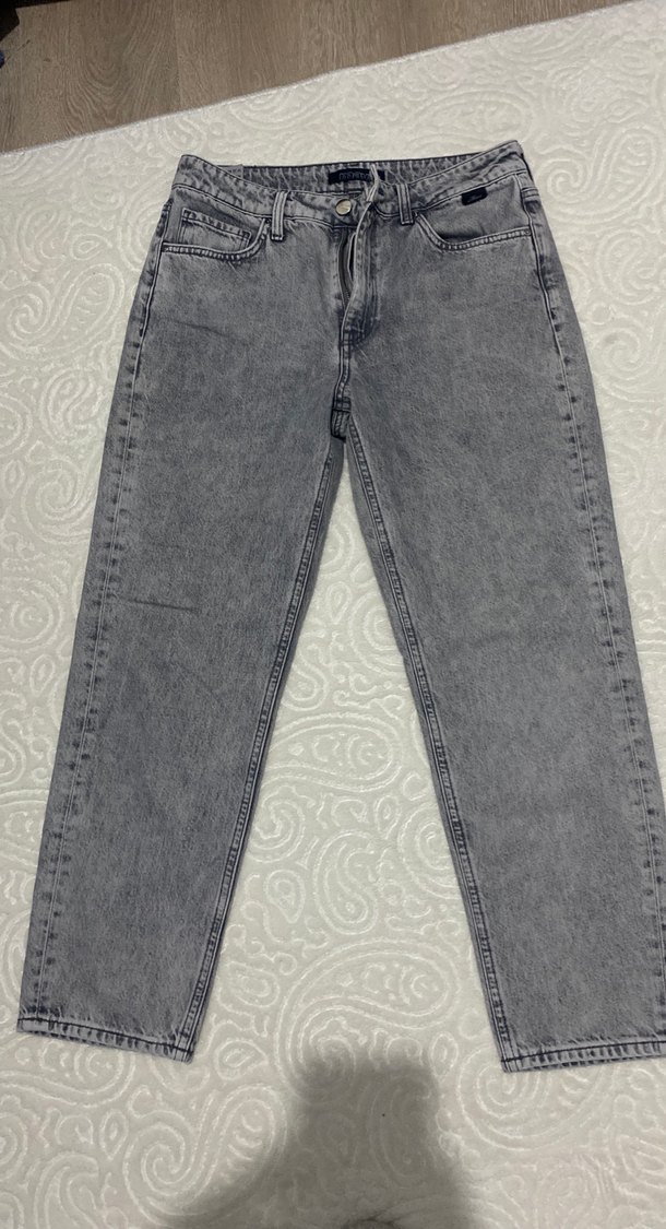 Gri Düğmeli Kadın Denim Pantolon - Görsel 4