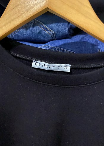 Oysho Siyah Kadın Sweatshirt, Bisiklet Yaka, Salaş - Görsel 3