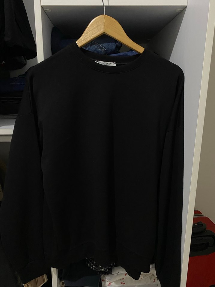 Oysho Siyah Kadın Sweatshirt, Bisiklet Yaka, Salaş - Görsel 2