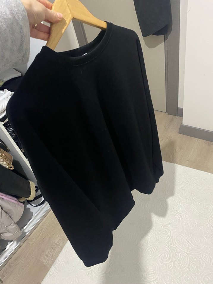 Oysho Siyah Kadın Sweatshirt, Bisiklet Yaka, Salaş - Görsel 4