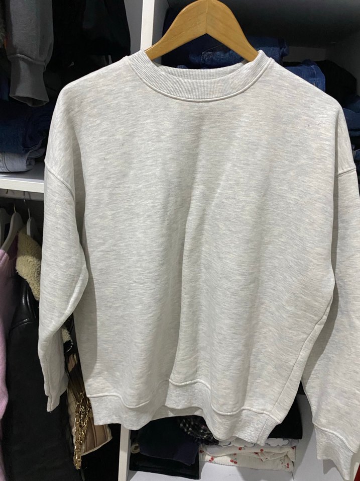 Gri Kadın Keten Sweatshirt - Görsel 2