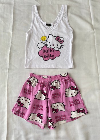 Hello Kitty Desenli Pembe Mini Kadın Pijama Takımı