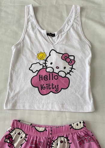 s Beden Hello Kitty Desenli Pembe Mini Kadın Pijama Takımı