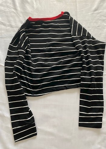 Crop pamuk belden lastikli sweatshirt