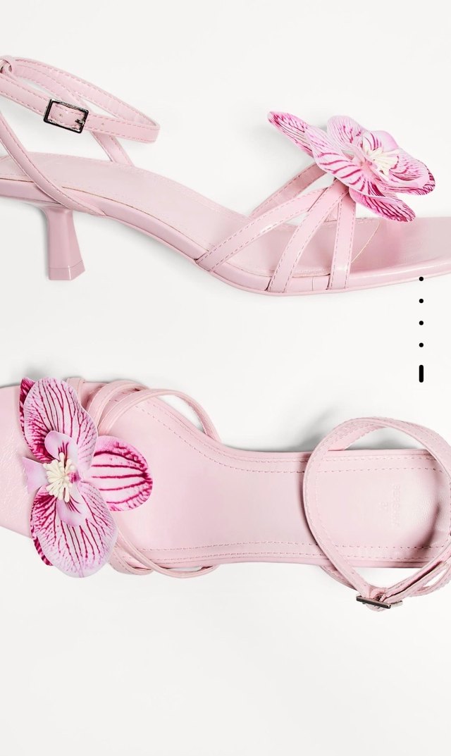 Bershka Yeni Pembe Çiçekli İnce Topuklu Kadın Sandalet - Görsel 4