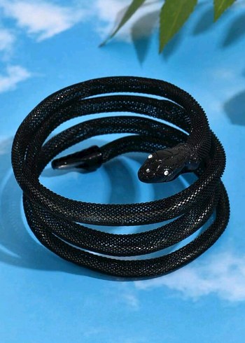 Siyah Yılan Desenli Elastik Kadın Vücut Zinciri - Görsel 3