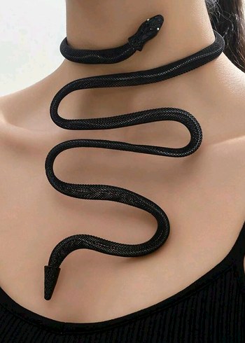 Siyah Yılan Desenli Elastik Kadın Vücut Zinciri - Görsel 2