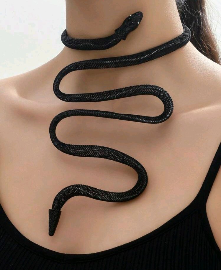 Siyah Yılan Desenli Elastik Kadın Vücut Zinciri - Görsel 2
