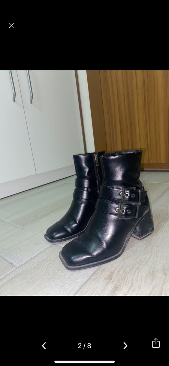 Kadın Siyah Deri Tokalı Topuklu Bot stradivarius - Görsel 2