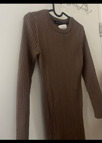 Uzun Kollu Kahverengi Triko Elbise - Görsel 3