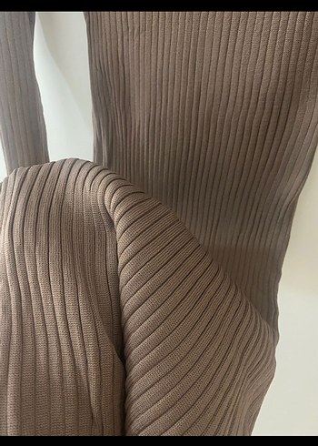 Uzun Kollu Kahverengi Triko Elbise - Görsel 2