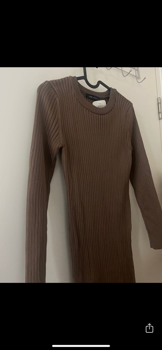 Uzun Kollu Kahverengi Triko Elbise - Görsel 3