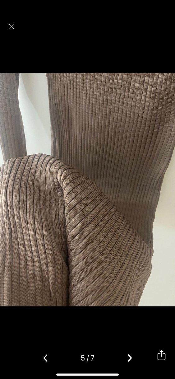 Uzun Kollu Kahverengi Triko Elbise - Görsel 2