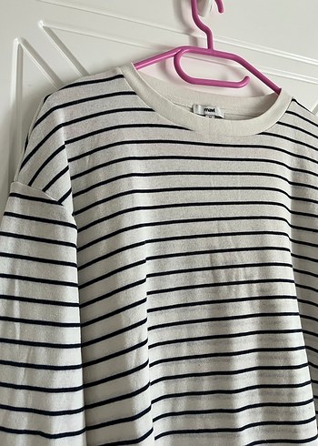 Çizgili Beyaz Uzun Kollu Salaş Sweatshirt - Görsel 4