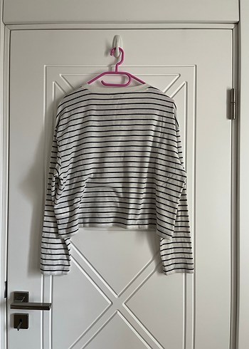 Çizgili Beyaz Uzun Kollu Salaş Sweatshirt - Görsel 5