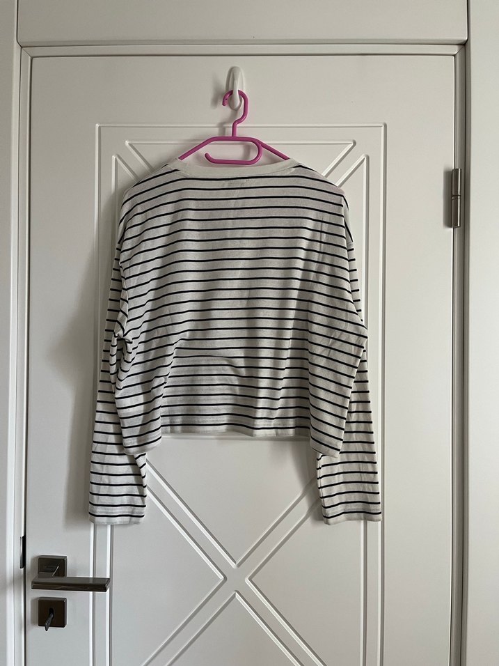 Çizgili Beyaz Uzun Kollu Salaş Sweatshirt - Görsel 5