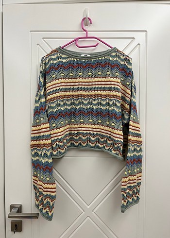 Bohem Çok Renkli Örgü Kadın Kazak - Görsel 2