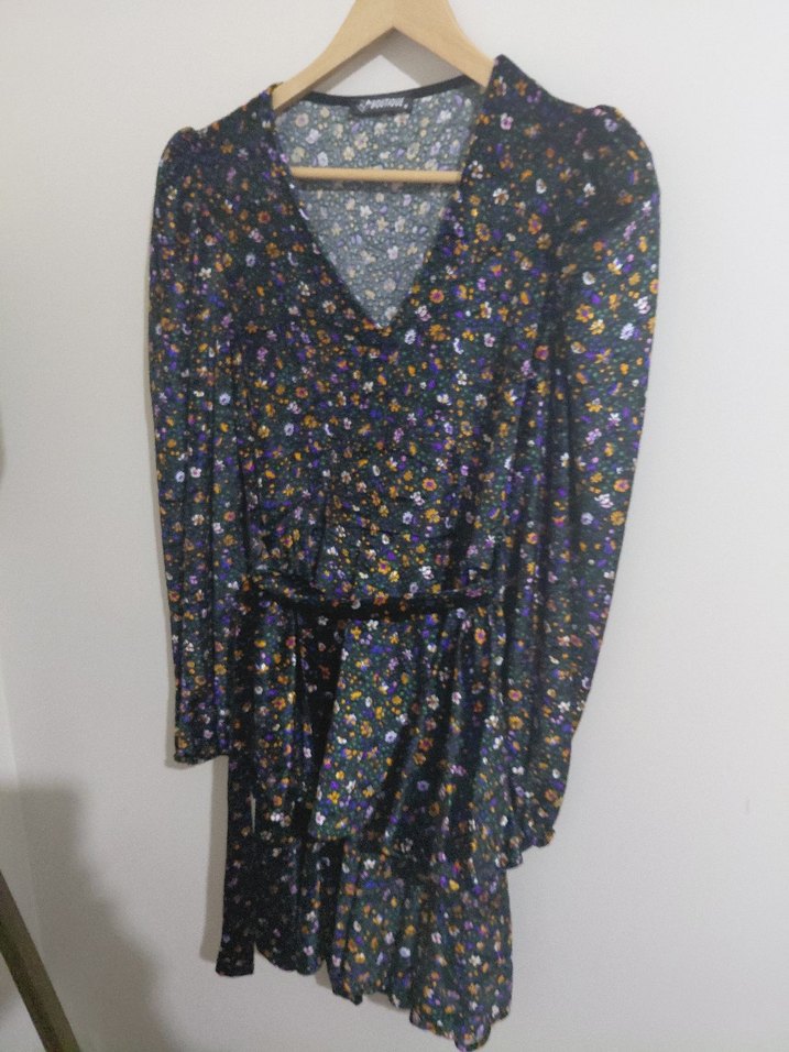 Bohem Uzun Kollu V Yaka Çok Renkli Elbise - Görsel 2