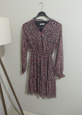 Uzun Kollu Çok Renkli Bohem Mini Elbise - Görsel 3