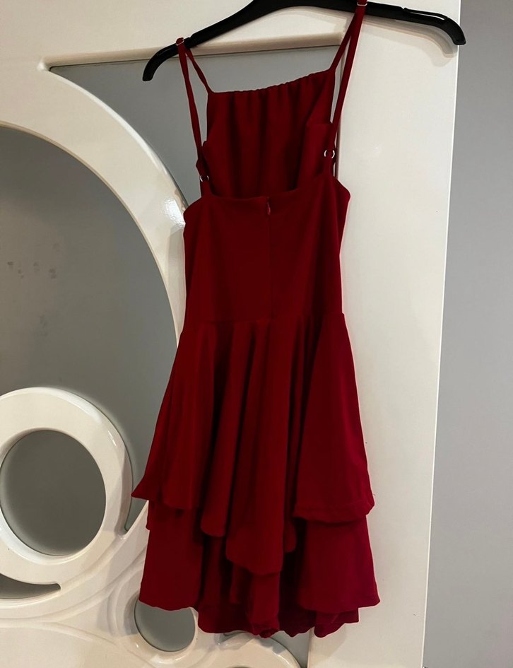 Bordo Drapeli Mini Abiye Elbise - Görsel 2