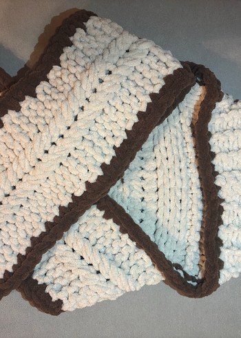 Kahverengi Kenarlı Örgü Çocuk Bere ve Atkı Seti - Görsel 2