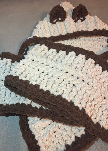 Kahverengi Kenarlı Örgü Çocuk Bere ve Atkı Seti - Görsel 3