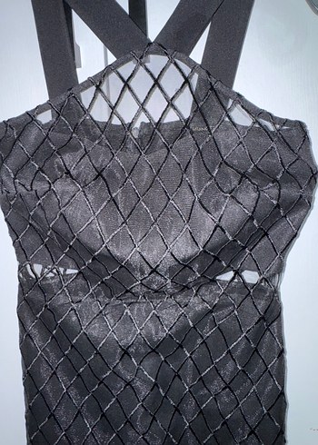 s Beden siyah Renk Dantel Detaylı Siyah Midi Strappy Elbise