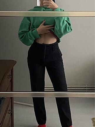 Antrasit Renk Mom Fit Jean