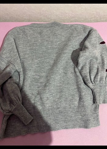 Nakışlı Gri Kadın Örgü Kazak - Görsel 3