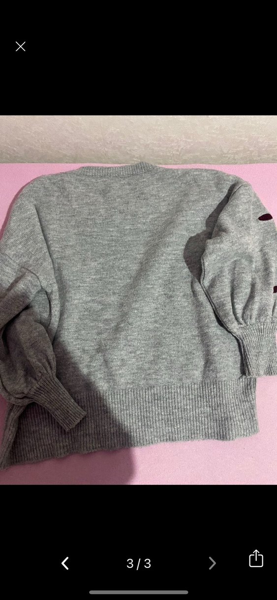 Nakışlı Gri Kadın Örgü Kazak - Görsel 3