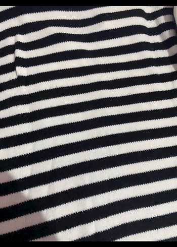 Çizgili Beyaz Pamuklu Kadın Triko Kazak - Görsel 3