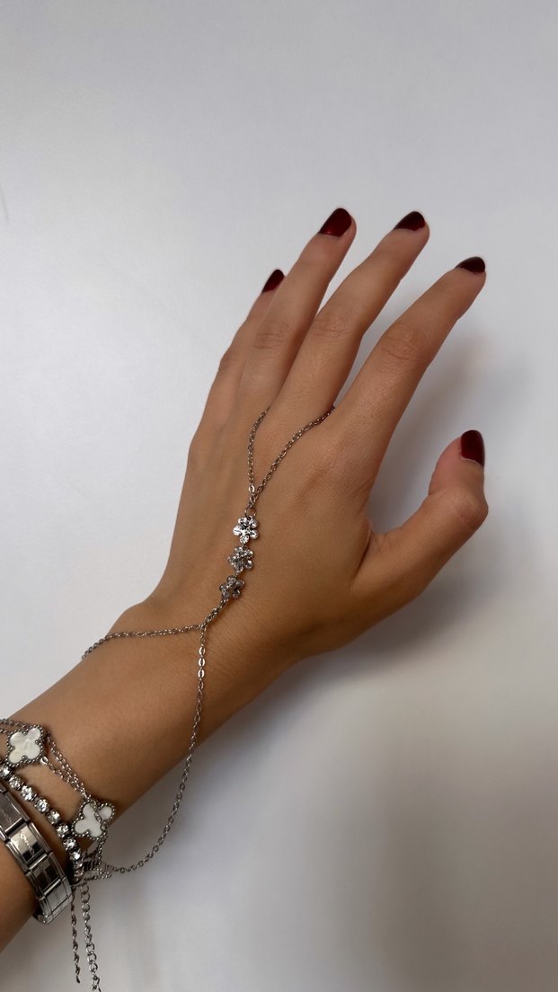 Çiçek Detaylı Zincirli Kadın El Zinciri - Görsel 2