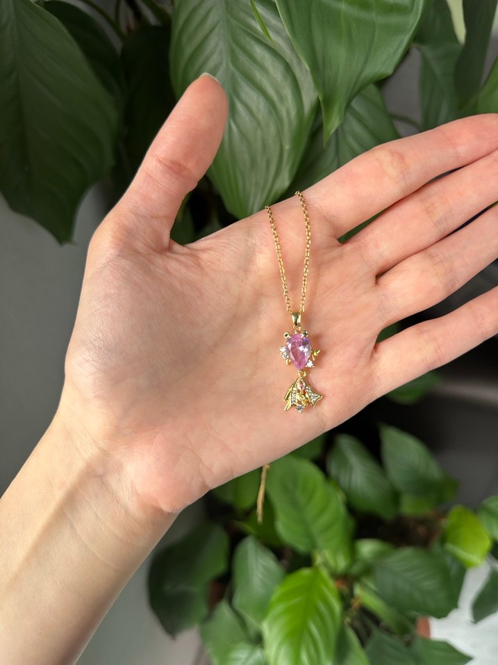 Pembe İşlemeli Payetli Midi Kolye - Görsel 2