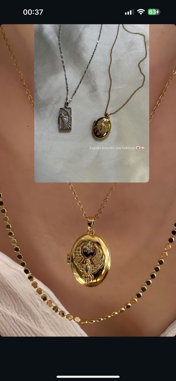 Altın Renkli Zincir Detaylı Midi Kolye - Görsel 2