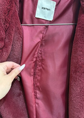 Bordo Kadın Midi Boy Peluş Kaban - Görsel 2