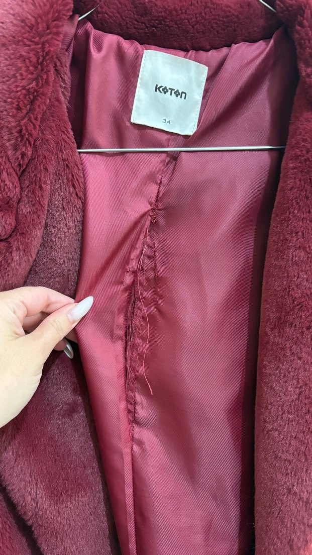 Bordo Kadın Midi Boy Peluş Kaban - Görsel 2