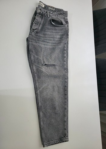 46 Beden Pullandbear Erkel Gri Bol Kesim Kot Pantolon