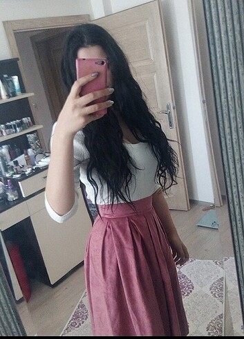 Zara Pudra pembe kadife midi etek