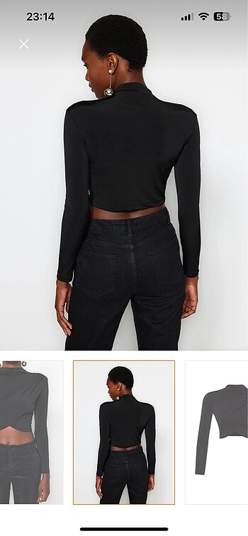 m Beden siyah Renk Siyah dik yaka drapeli crop bluz