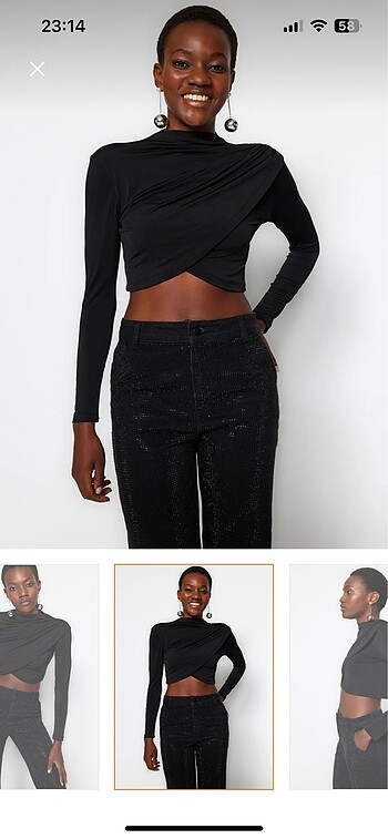 Trendyol & Milla Siyah dik yaka drapeli crop bluz