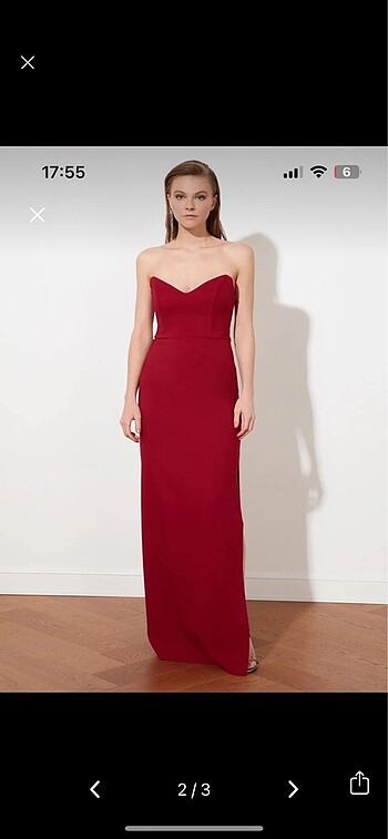 Trendyol & Milla Bordo straplez korse abiye balenli uzun gece elbisesi
