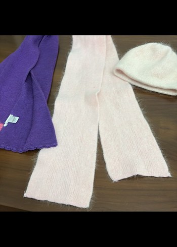 Pembe Örgü Çocuk Bere ve Atkı Seti