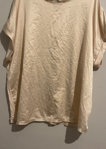 Bej Keten Kadın Bluz, Kısa Kollu, Salaş Kesim - Görsel 2