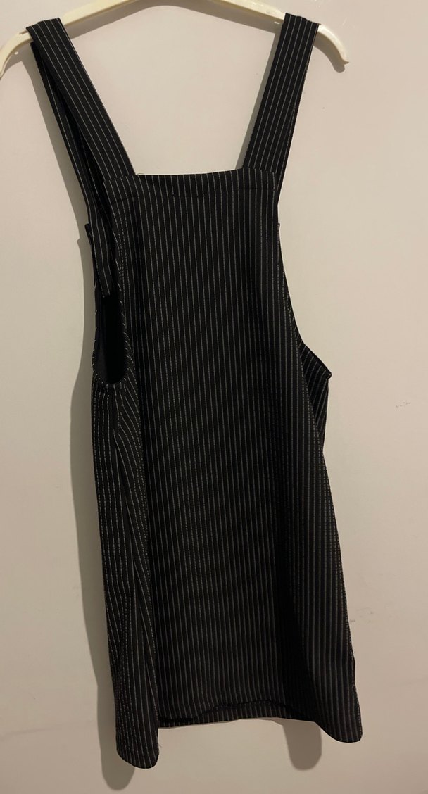 Çizgili Siyah Midi Uzun Askılı Tulum - Görsel 2