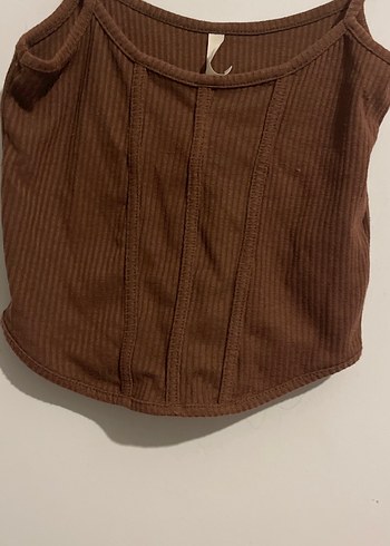 Düğmeli Kahverengi Kadın Crop Top - Görsel 2