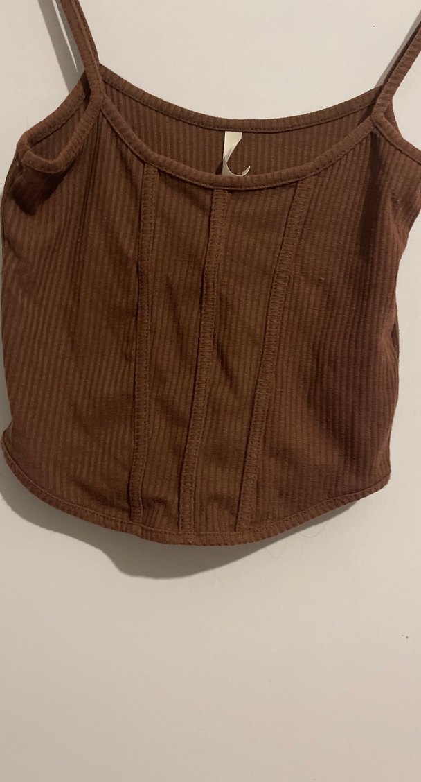 Düğmeli Kahverengi Kadın Crop Top - Görsel 2