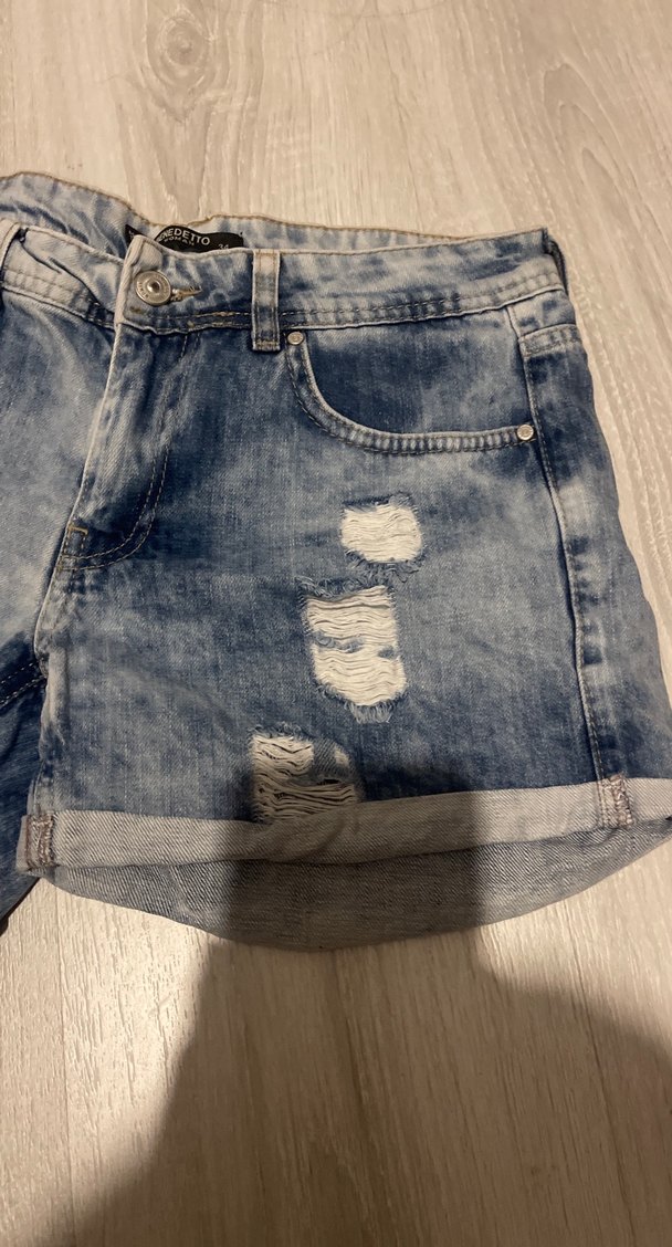 Kadın Gri Bol Kesim Mini Kot Şort - Görsel 2