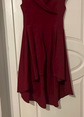 Bordo V Yaka Drapeli Midi Elbise - Görsel 2