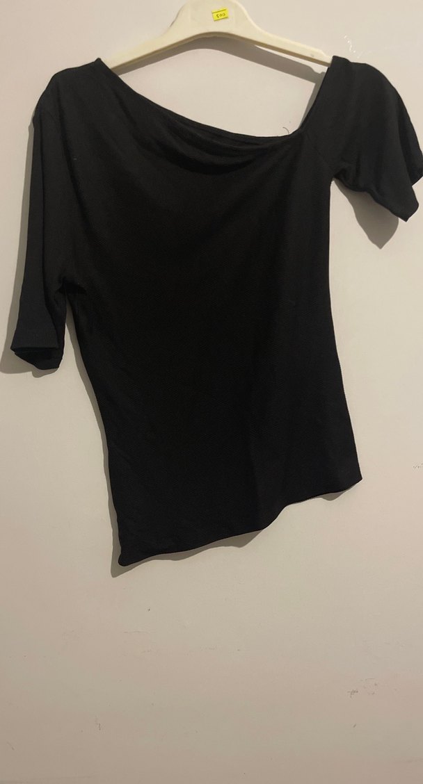 Siyah Vual Kumaşlı Düz Hamile Tişörtü - Görsel 2